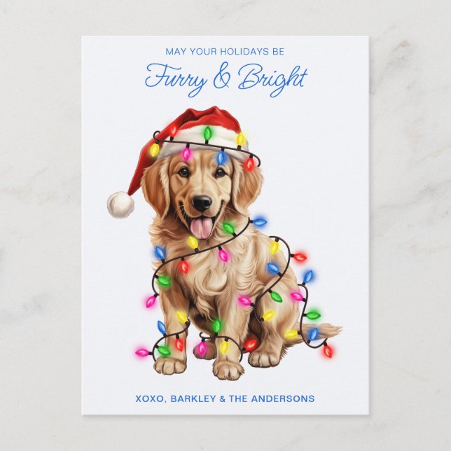 Golden Retriever Dog Personalized Furry & Bright  Holiday Postcard (Front)