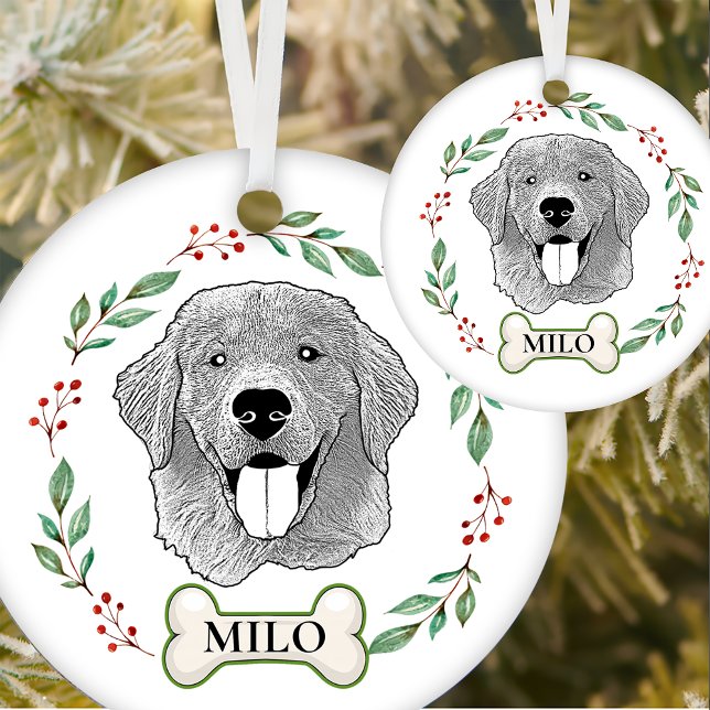 Golden Retriever Dog Personalized Hand Drawing Ceramic Ornament (Creator Uploaded)