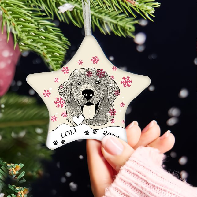 Golden Retriever Dog Personalized Hand Drawing Ceramic Ornament (Creator Uploaded)