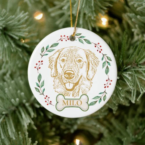 Golden Retriever Dog Personalized Hand Drawing Ceramic Ornament