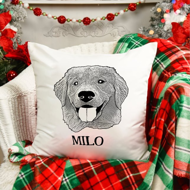 Golden Retriever Dog Personalized Hand Drawing Throw Pillow (Creator Uploaded)