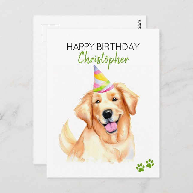 Golden Retriever Dog Personalized Happy Birthday  Postcard (Front/Back)