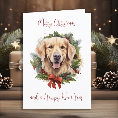 Golden Retriever Dog Personalized Merry Christmas Holiday Card