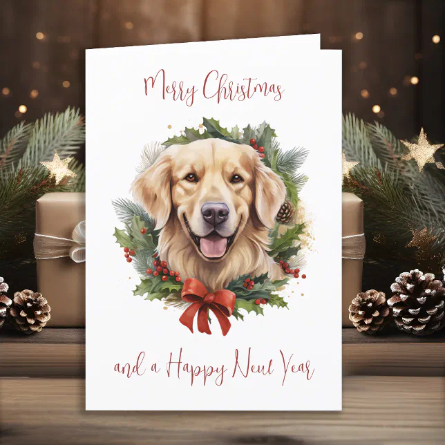 Golden Retriever Dog Personalized Merry Christmas Holiday Card | Zazzle
