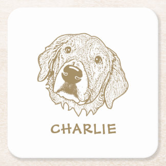 Golden Retriever Dog Personalized Square Paper Coaster