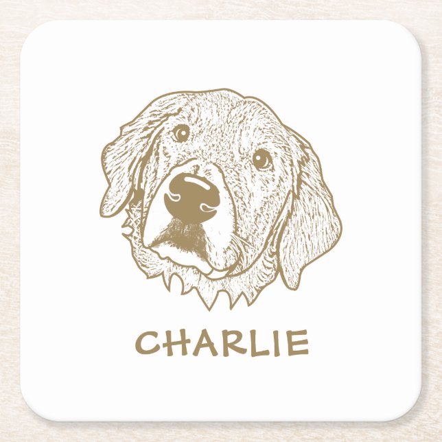 Golden Retriever Dog Personalized Square Paper Coaster (Front)