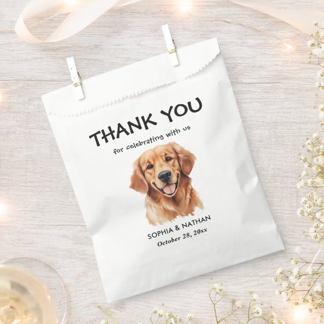Golden Retriever Dog Personalized Thank You Favor Bag (Clipped)