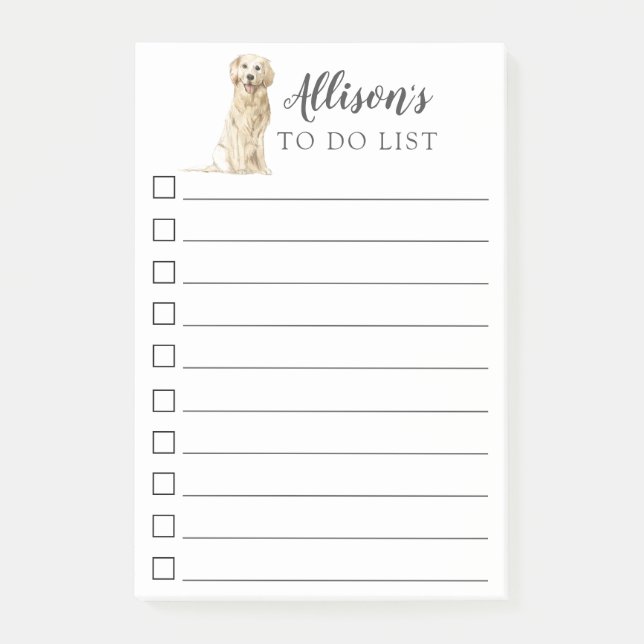 Golden Retriever Dog Personalized To Do List Post-it Notes (Front)