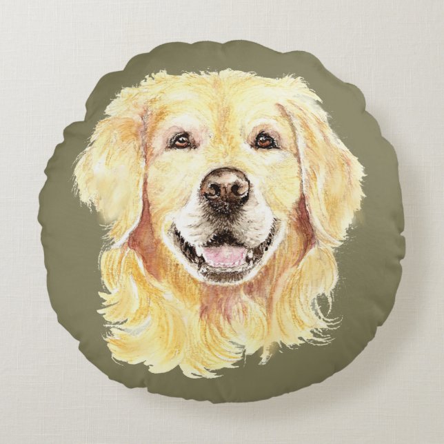 Golden Retriever Dog Pet Animal Art Round Pillow (Front)