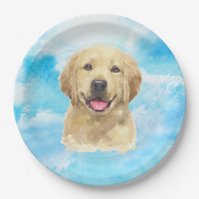 Golden Retriever Dog Pet Animal Watercolor Paper Plates (Front)