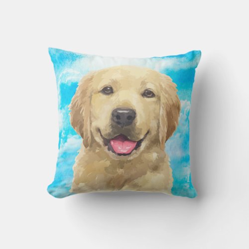 Golden Retriever Dog Pet Animal Watercolor Throw Pillow