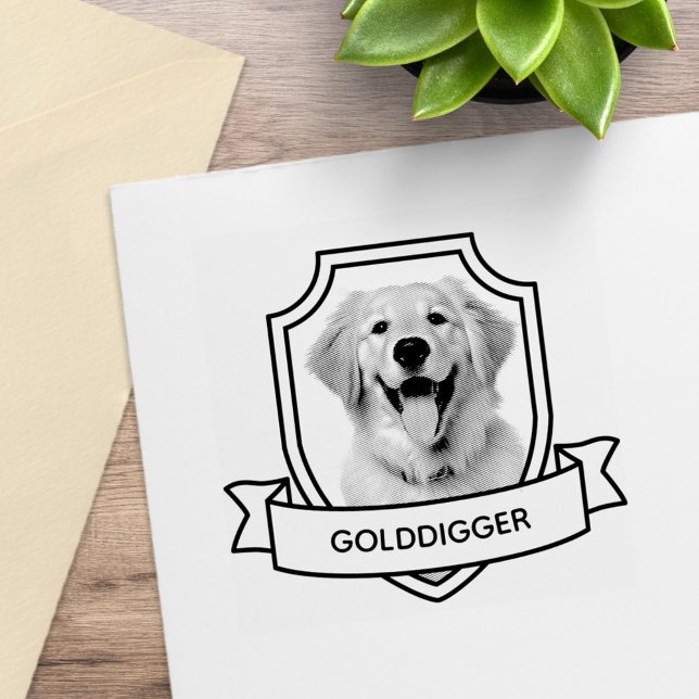 Golden Retriever Dog Pet Photo Shield Ribbon Rubber Stamp (Creator Uploaded)