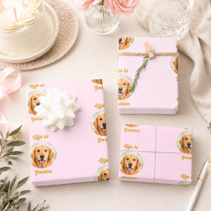 Golden Retriever dog photo pink white cute Wrapping Paper Sheets