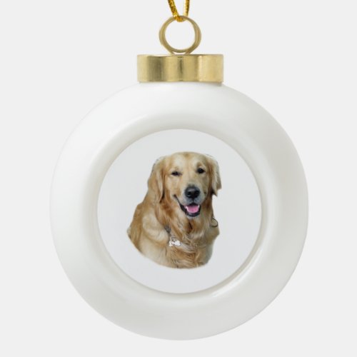 Golden Retriever dog photo portrait Ceramic Ball Christmas Ornament