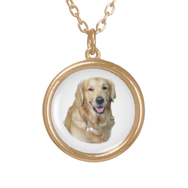Golden Retriever dog photo portrait Gold Plated Necklace (Front)