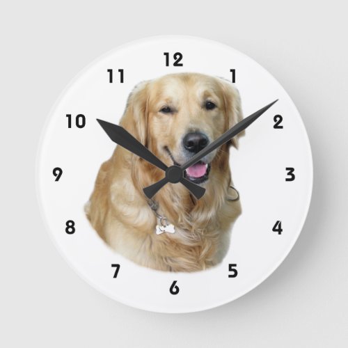 Golden Retriever dog photo portrait Round Clock