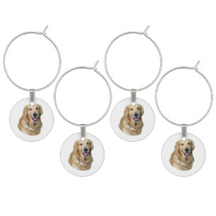 Golden Retriever dog photo portrait Wine Glass Charm