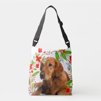 Golden Retriever Dog Photo with Floral Frame