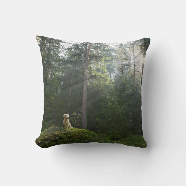 Golden Retriever Dog | Pine Woodland Throw Pillow (Front)