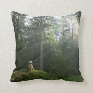 Golden Retriever Dog Pine Woodland Throw Pillow
