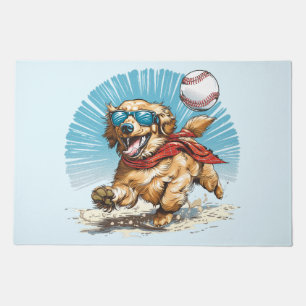 Golden Retriever Dog Playing Baseball Doormat