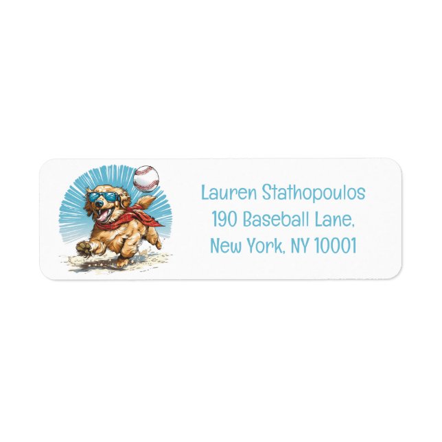 Golden Retriever Dog Playing Baseball Label (Front)