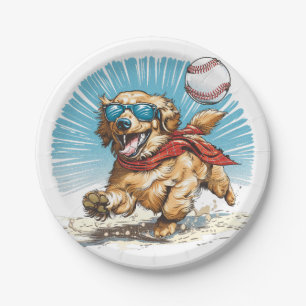 Golden Retriever Dog Playing Baseball Paper Plates