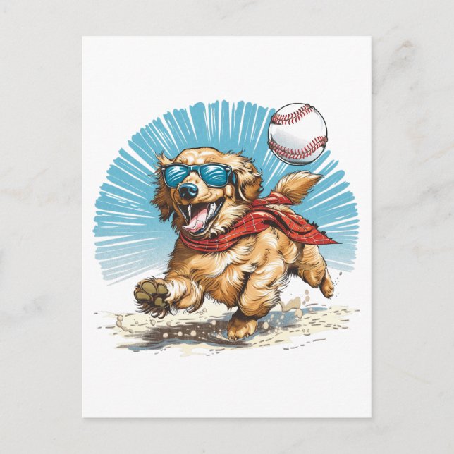Golden Retriever Dog Playing Baseball Postcard (Front)