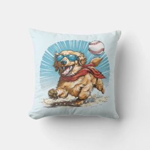 Golden Retriever Dog Playing Baseball Throw Pillow