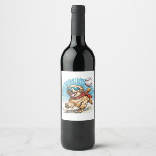 Golden Retriever Dog Playing Baseball Wine Label