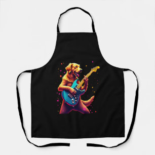 Golden Retriever dog Playing Electric Guitar Rock  Apron