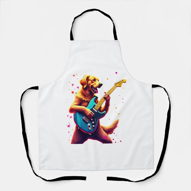 Golden Retriever dog Playing Electric Guitar Rock  Apron (Front)