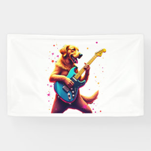 Golden Retriever dog Playing Electric Guitar Rock Banner