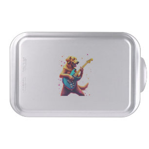 Golden Retriever dog Playing Electric Guitar Rock Cake Pan