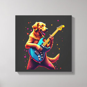 Golden Retriever dog Playing Electric Guitar Rock Canvas Print