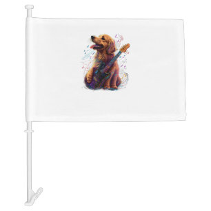 Golden Retriever dog Playing Electric Guitar Rock Car Flag