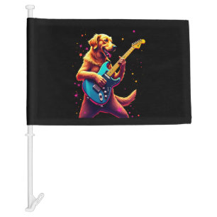 Golden Retriever dog Playing Electric Guitar Rock Car Flag