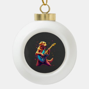 Golden Retriever dog Playing Electric Guitar Rock Ceramic Ball Christmas Ornament