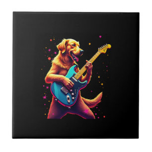 Golden Retriever dog Playing Electric Guitar Rock Ceramic Tile