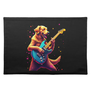 Golden Retriever dog Playing Electric Guitar Rock Cloth Placemat