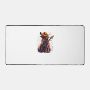 Golden Retriever dog Playing Electric Guitar Rock Desk Mat