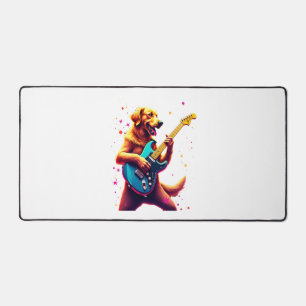 Golden Retriever dog Playing Electric Guitar Rock Desk Mat
