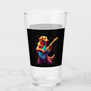 Golden Retriever dog Playing Electric Guitar Rock Glass