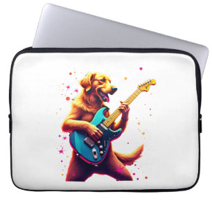 Golden Retriever dog Playing Electric Guitar Rock Laptop Sleeve