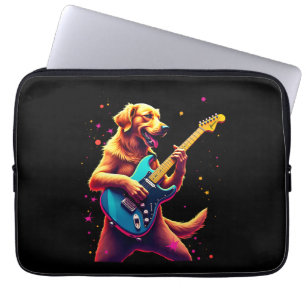Golden Retriever dog Playing Electric Guitar Rock Laptop Sleeve