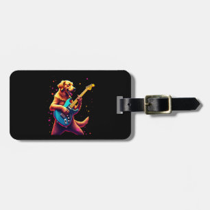 Golden Retriever dog Playing Electric Guitar Rock Luggage Tag