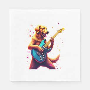 Golden Retriever dog Playing Electric Guitar Rock Napkins