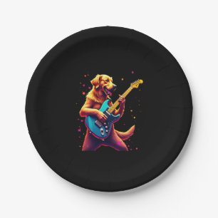 Golden Retriever dog Playing Electric Guitar Rock Paper Plates
