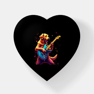 Golden Retriever dog Playing Electric Guitar Rock Paperweight