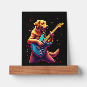 Golden Retriever dog Playing Electric Guitar Rock Picture Ledge